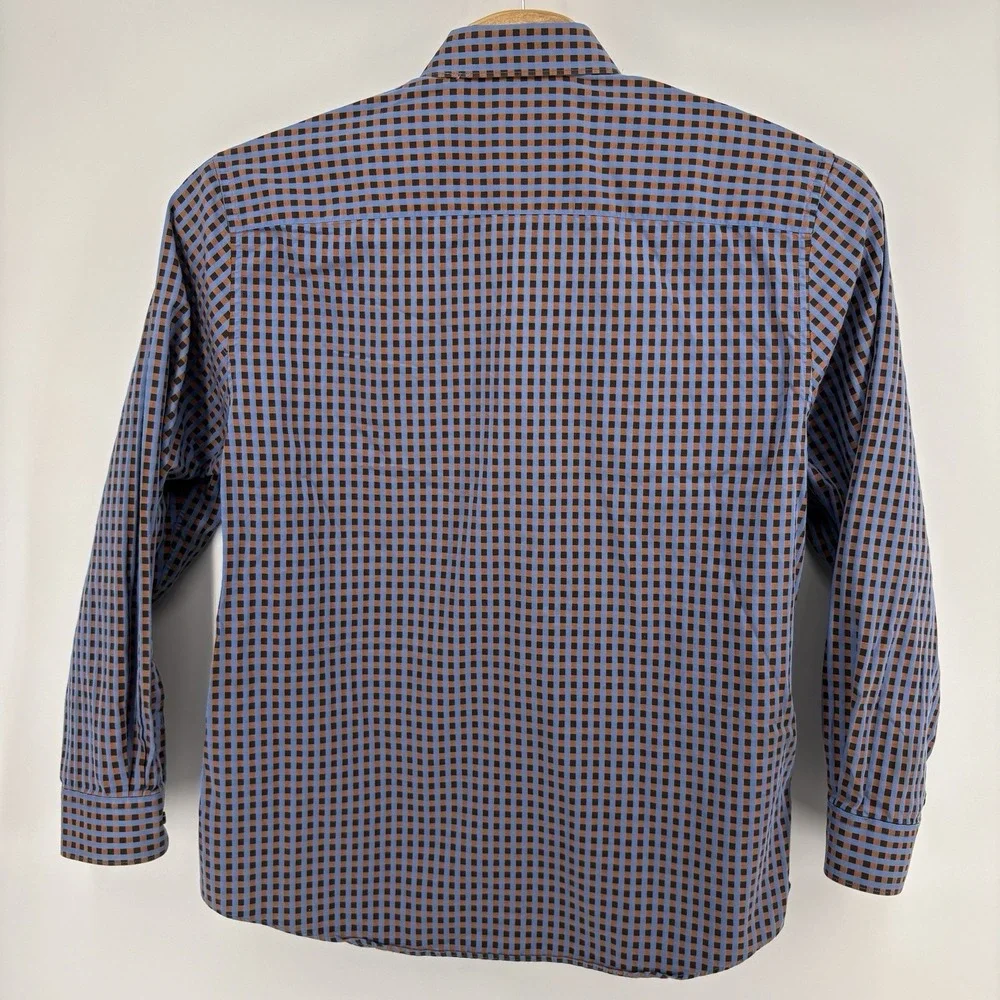 Parc 81 Men's XXL Blue Brown Argos Button Down Dress Shirt Business Casual‎